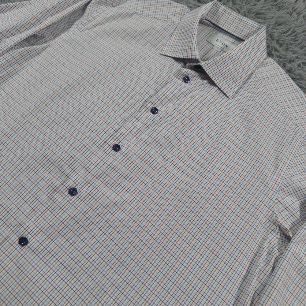 Eton Shirt Extra Large 43/17 White Red Blue Button Up Contemporary Check Mens
